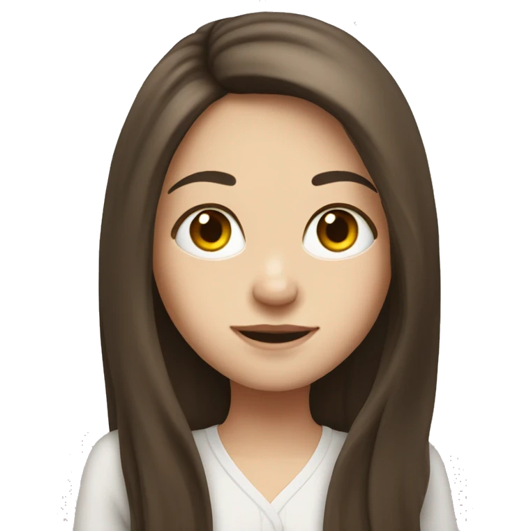 Brunette girl with long hair, white skin, Europe race, emoji