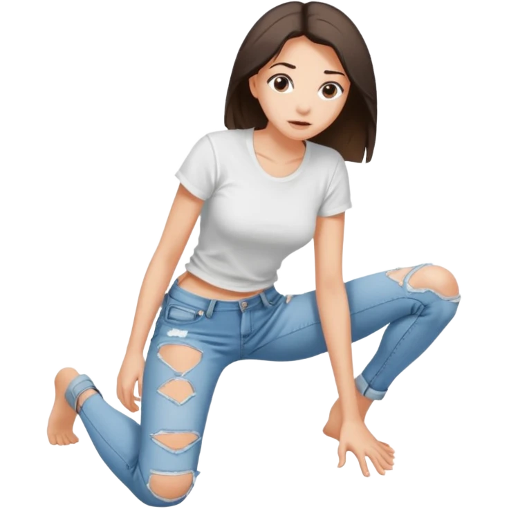 a young thin woman on all fours, crawling with her legs spread. emoji