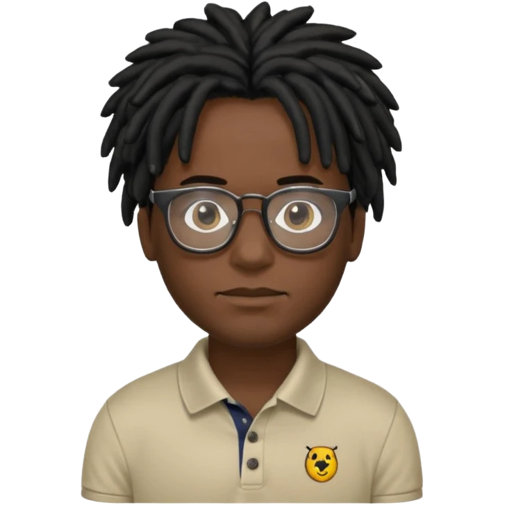 Man, black skin, Dreads blakc hair, polo shirt and glasses emoji