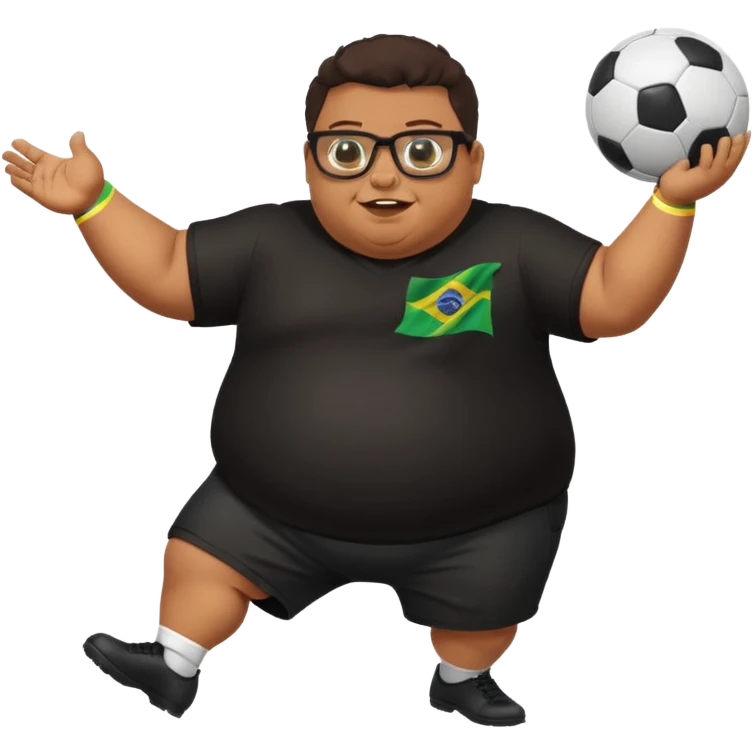 make an guy called pedro who is dancing with a football and playing brazzilian phonk and hee has glasses and is obese and make it look like hes listening to brazzilian phonk so it has a brazil flag and text saying phonk on it and give him demon laser eyes emoji