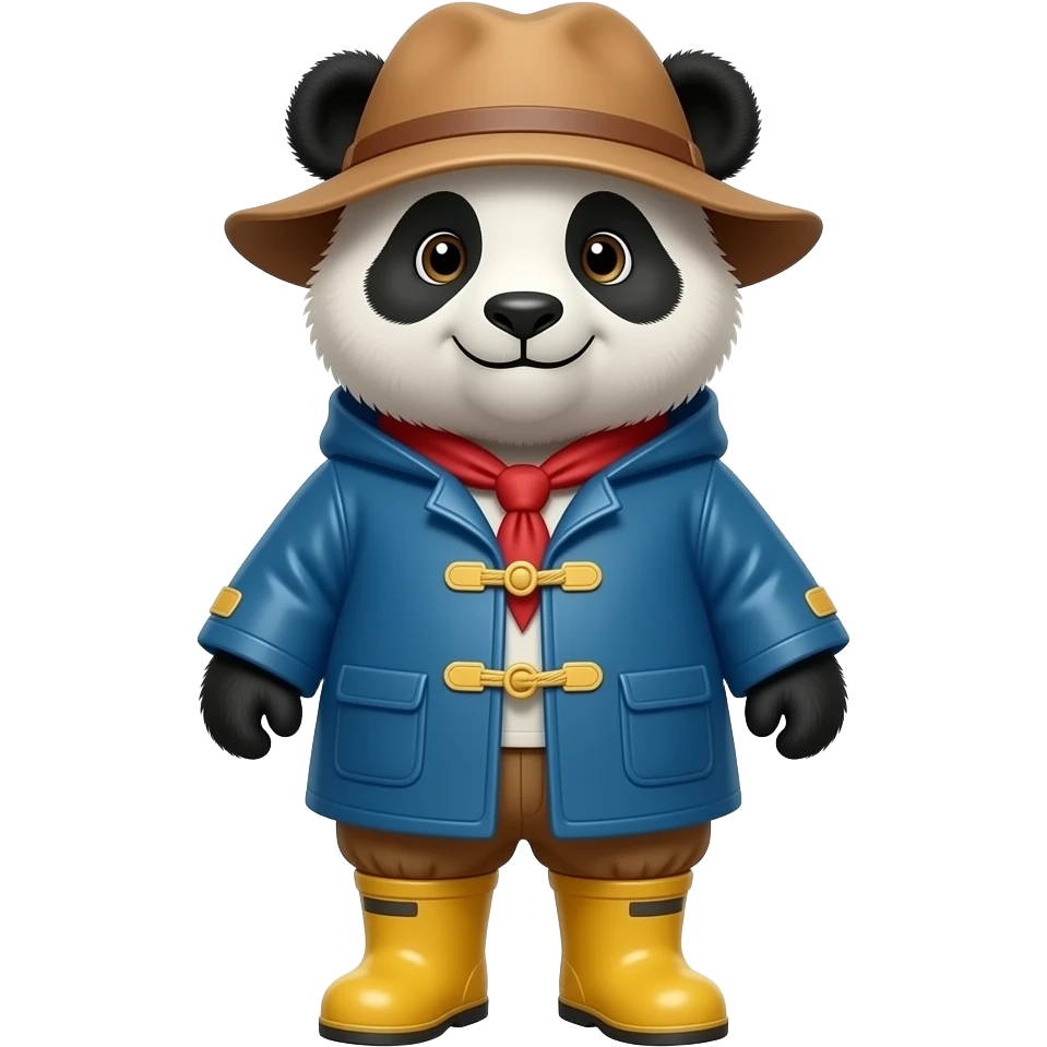 Panda with paddington rain boots and rain coat without the hat emoji