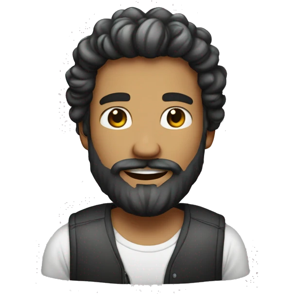 Homem branco com barba preta e cabelo grisalho emoji