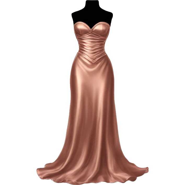 Realistic rose gold silk maxi dress isolated with a tight corset. No person, just a dress emoji