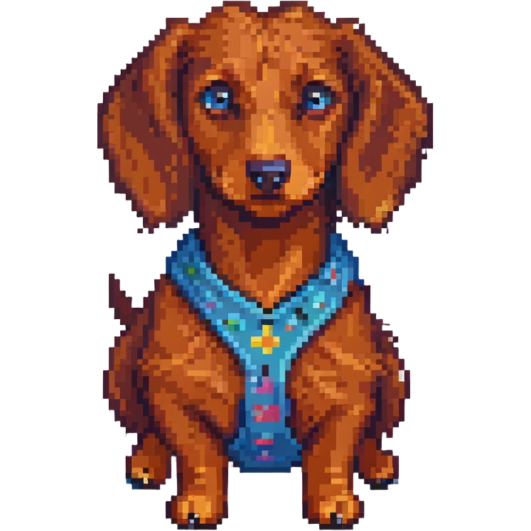 pixel art long-haired dachshund dog, retro video game style emoji