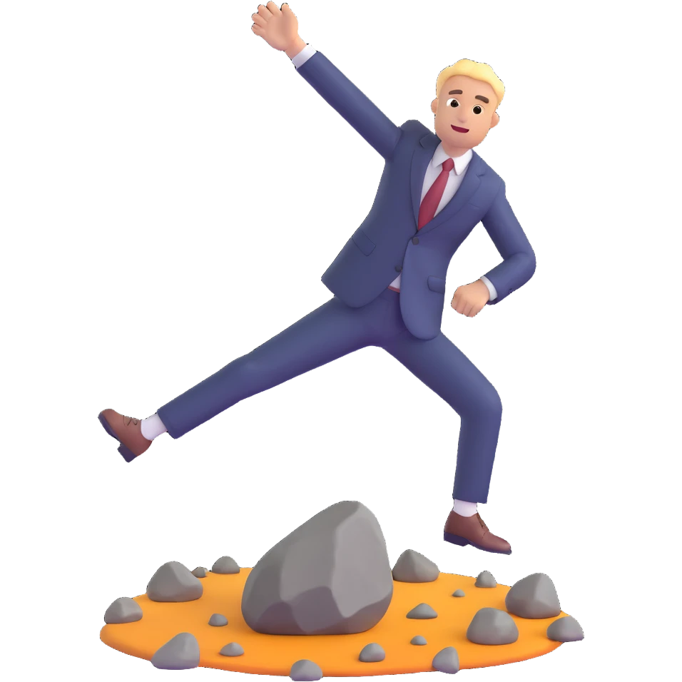 man in a suit kicking a rock on the ground, 3D emoji style emoji