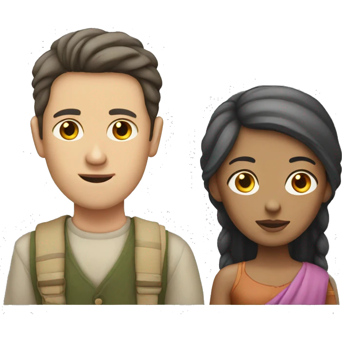 White man with no eyebrows with Bengali girl  emoji