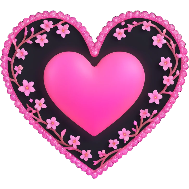 goth sakura black heart with glowing pink outline and magical sparkles emoji
