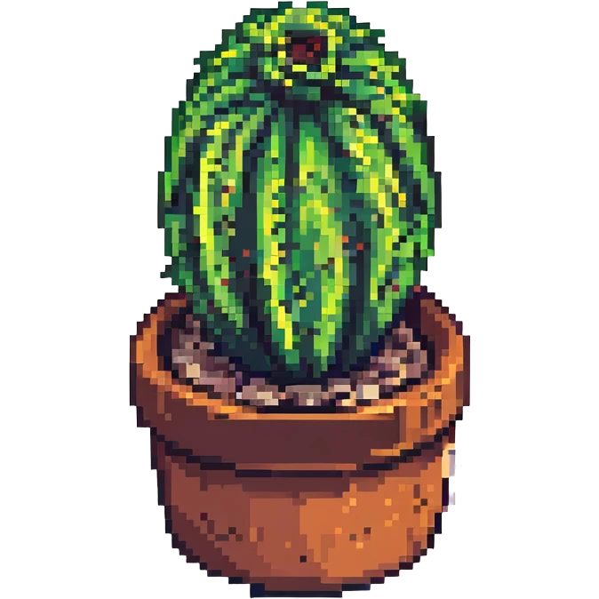 a green cactus in a pot pixel art style emoji