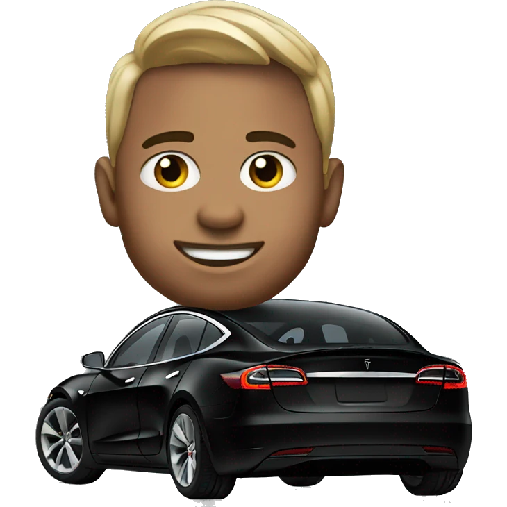 A guy in his model 3 black tesla emoji