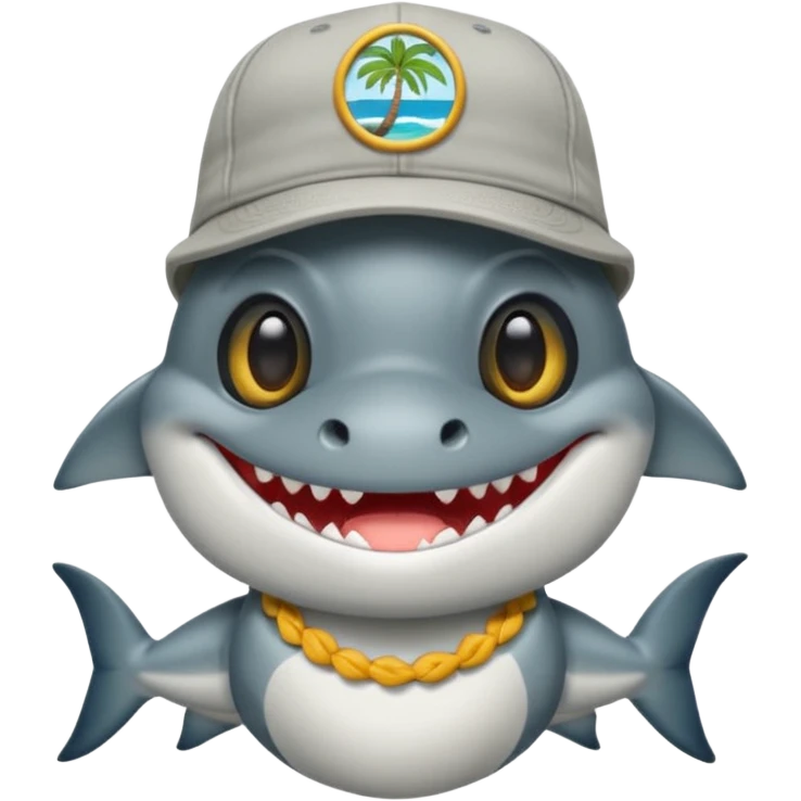 Tiburón de pie con camisa hawaiana, lentes negros, y una gorra al revés emoji