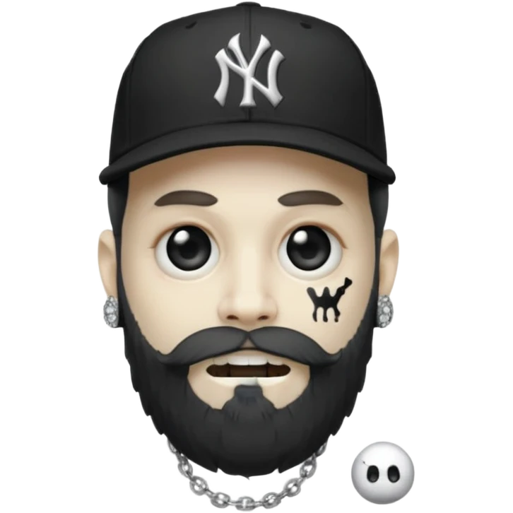 Hazme un zombie con barba en la barbilla el emoji que esté en blanco y negro osea la foto que tenga aretes pequeños una gorra volteada de los new York yankee y una cadena de diamantes que diga W sin barba emoji