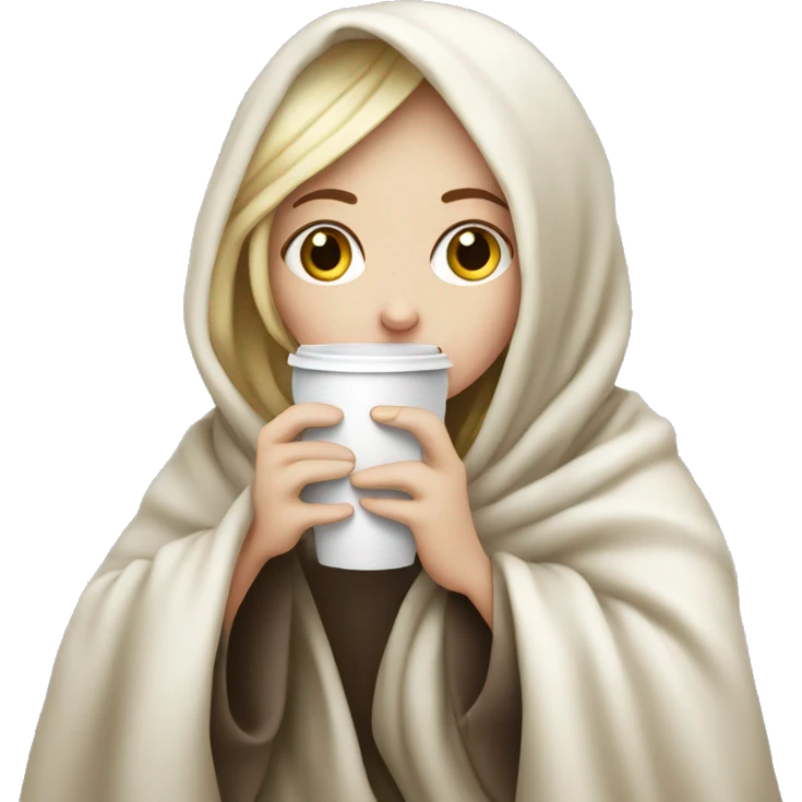 pale girl wrapped in blanket drinking coffee  emoji