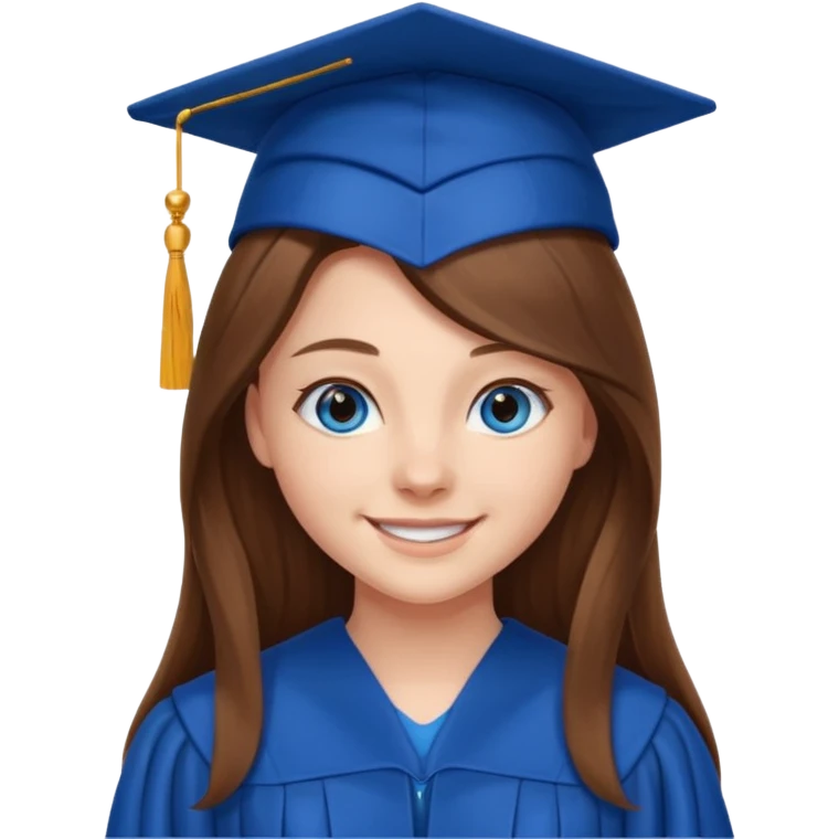high school graduation with a pretty female high school student with long brown hair, blue eyes emoji