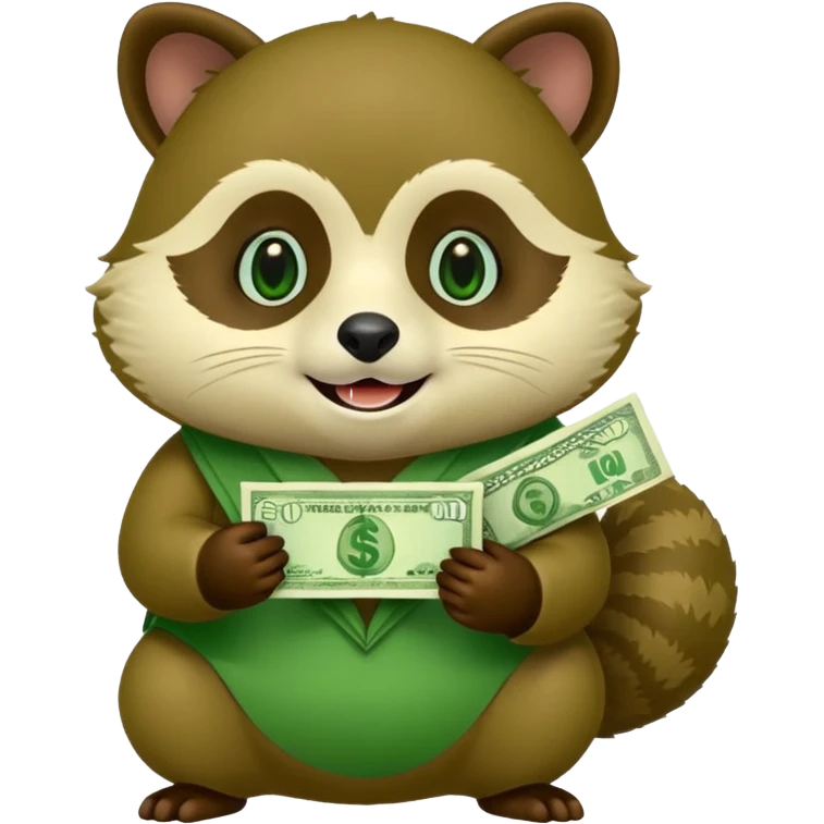 Green tanuki, all green body, has money emoji