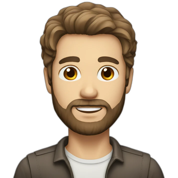 White brown hair man with beard and brown eyes emoji