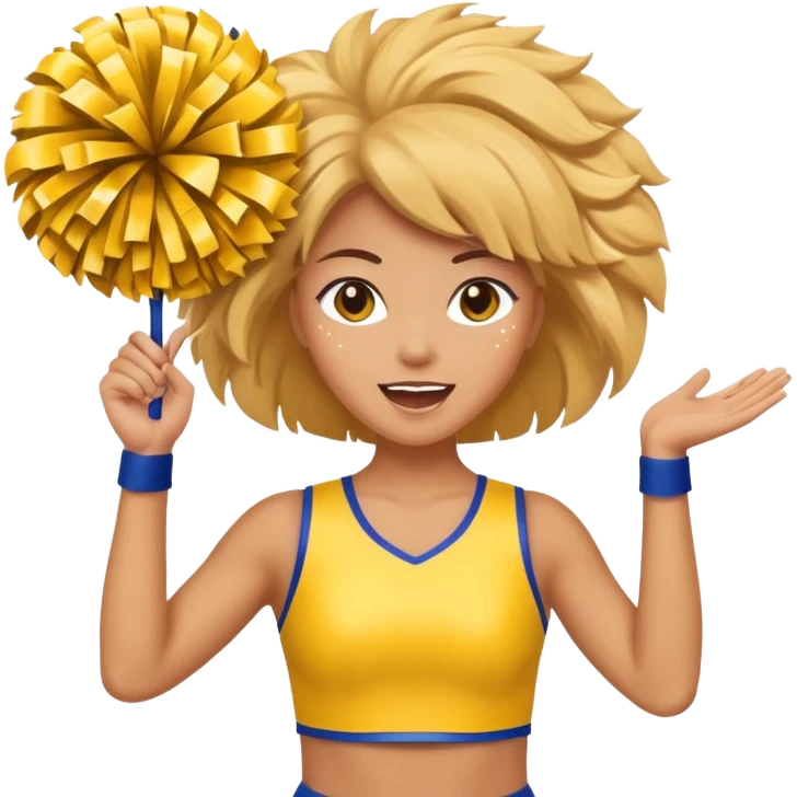 football cheerleader, big cheering pom, yellow and twinkle emoji