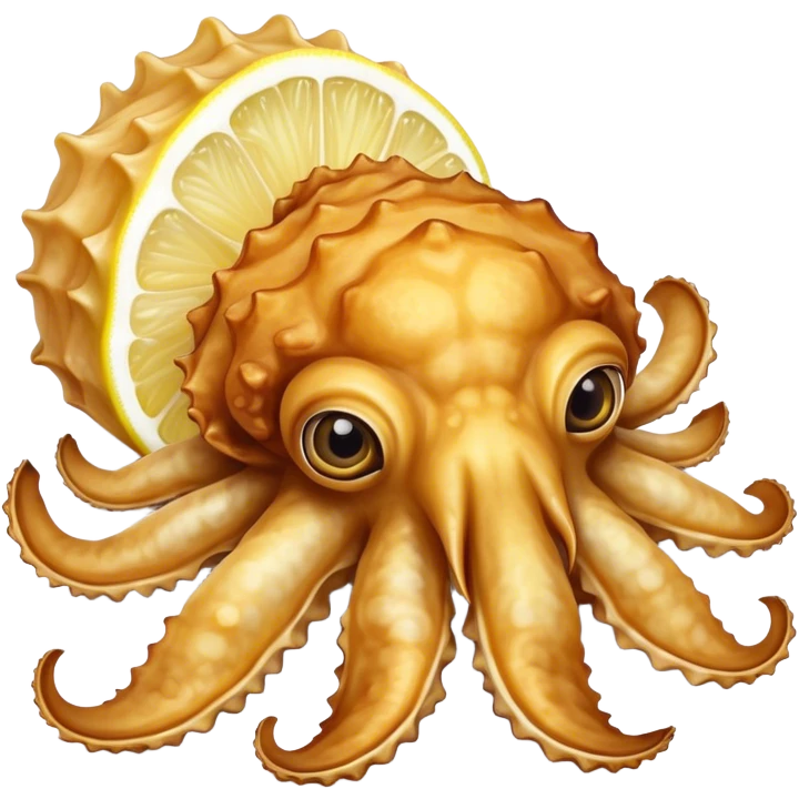 Fried cuttlefish with half lemon emoji