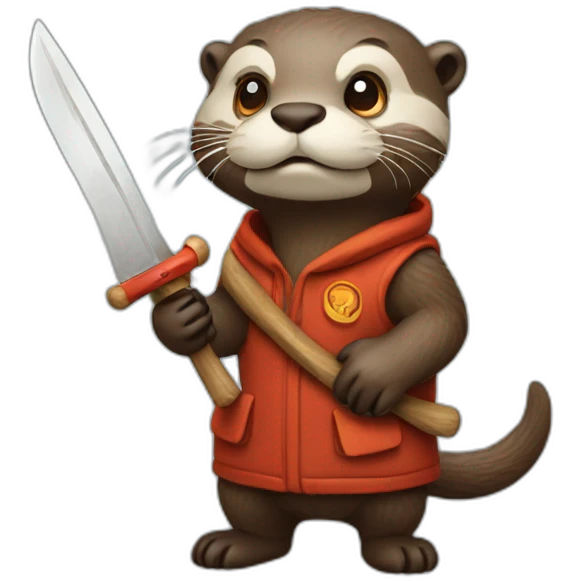 otter holding a fire knife in his hand emoji
