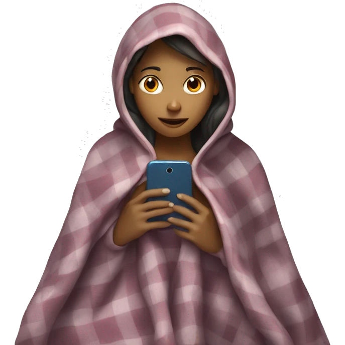 Girl underneath a blanket with her phone emoji