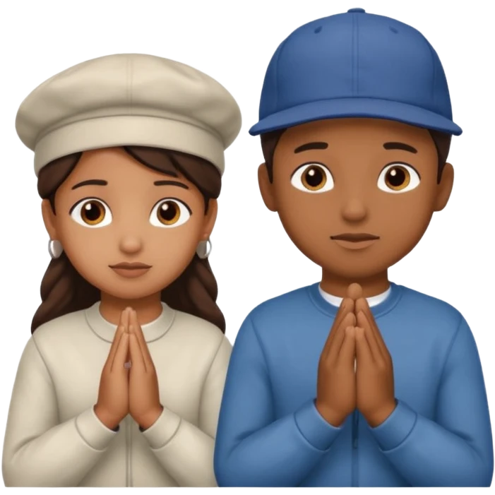 A BROWN MOTIVATIONAL girl and boy WITH A CAP ON WITH PRAYING HANDS emoji
