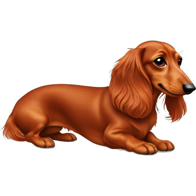 Red longhaired dachshund on her back and wants to be scratched on her belly emoji