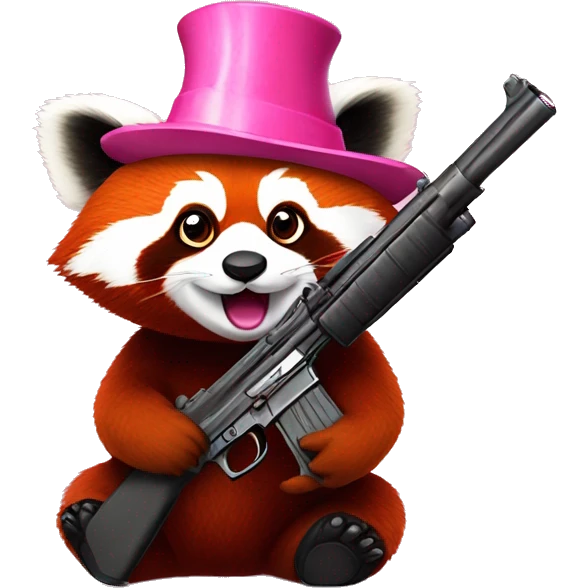 A red panda with pink party hat on and a gun in it’s hand emoji