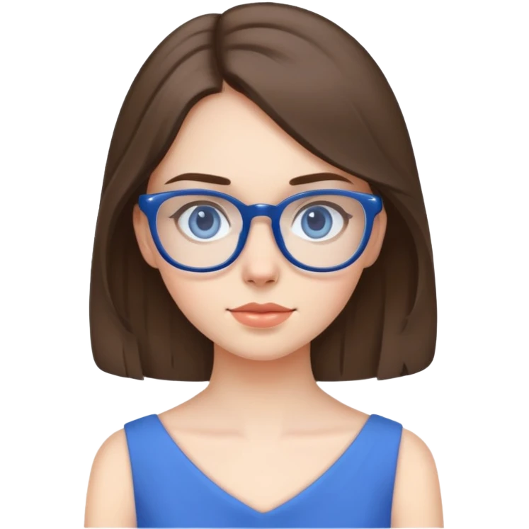 Brunette pale girl with glasses and a blue dress emoji