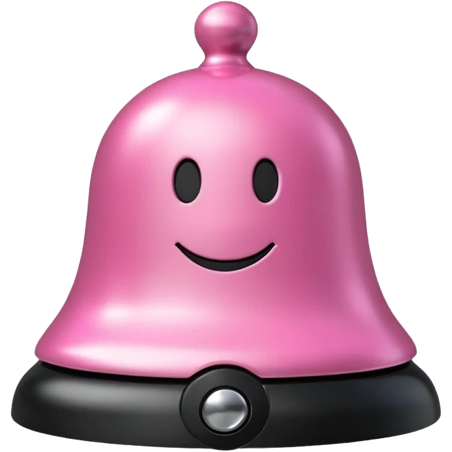 pink call bell with black base and silver button and with smiley face on it emoji