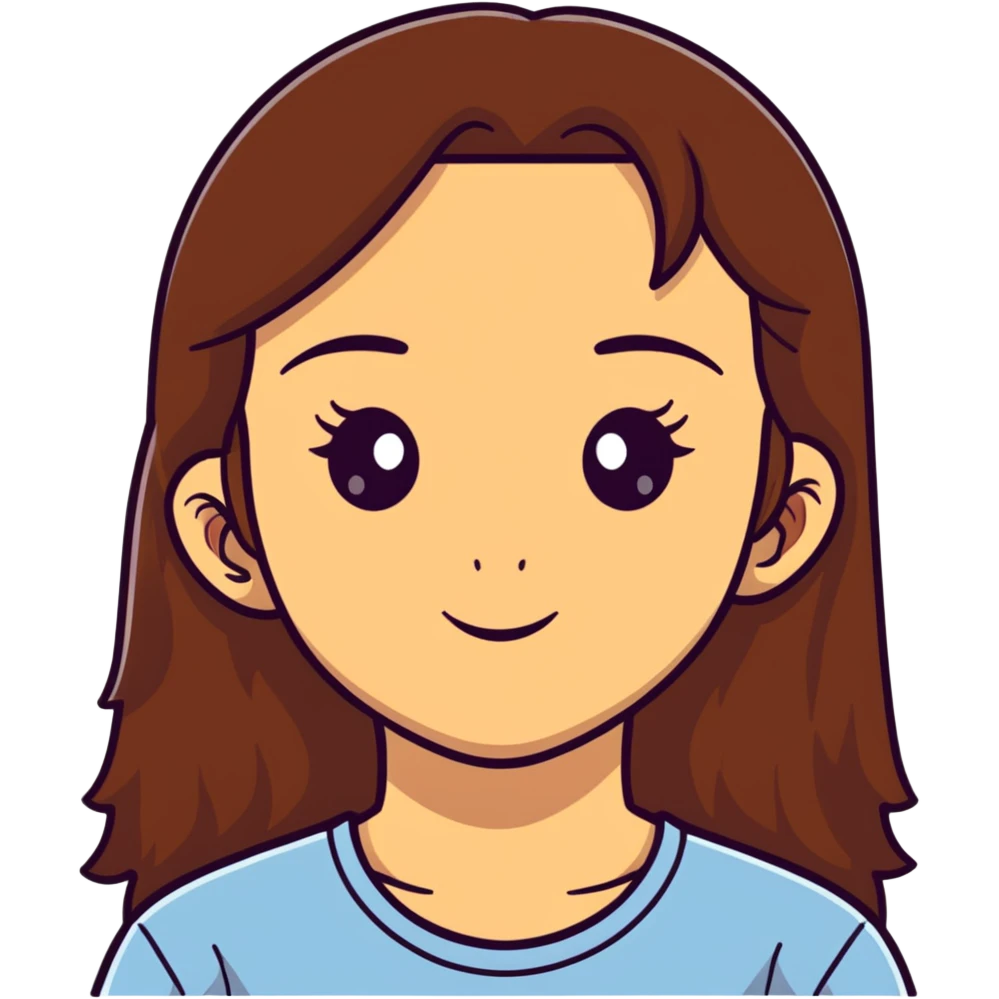 girl with long brown hair and sweat on her forehead emoji
