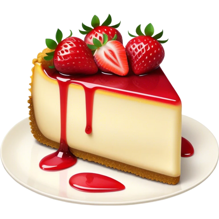Cinematic creamy cheesecake, smooth and velvety, topped with fresh strawberries and a glossy fruit glaze, golden crumbly crust, beautifully plated, soft glowing background, indulgent and elegant. emoji