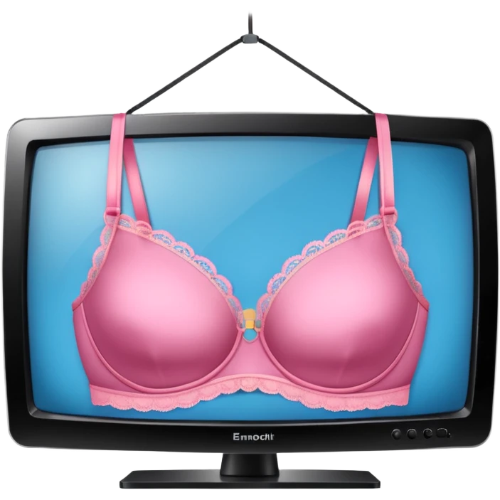 Lacey pink bra hanging over tv emoji