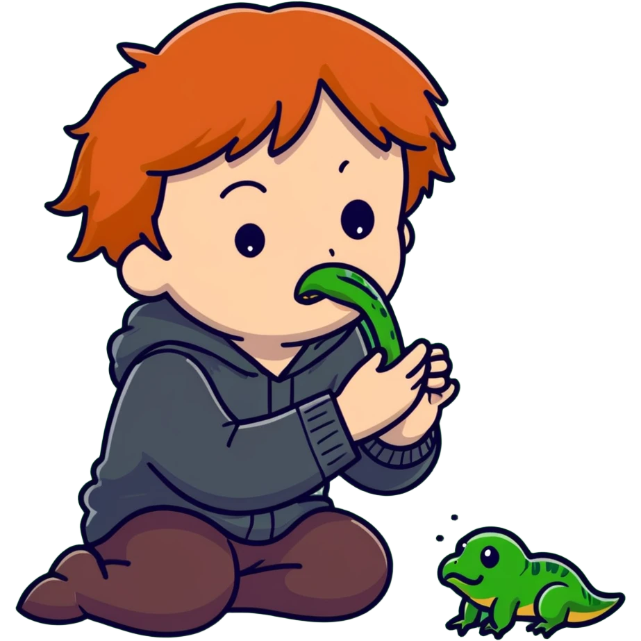 Ron Weasley with ginger hair vomiting green slugs emoji