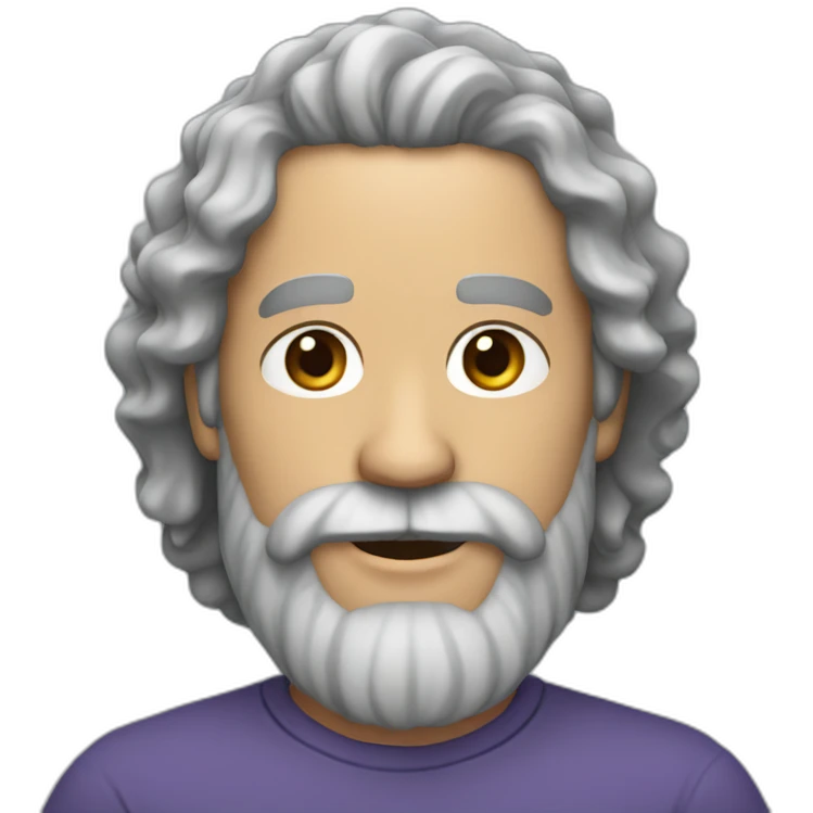 man with long gray beard in the center and brown on the sides and curly hair emoji