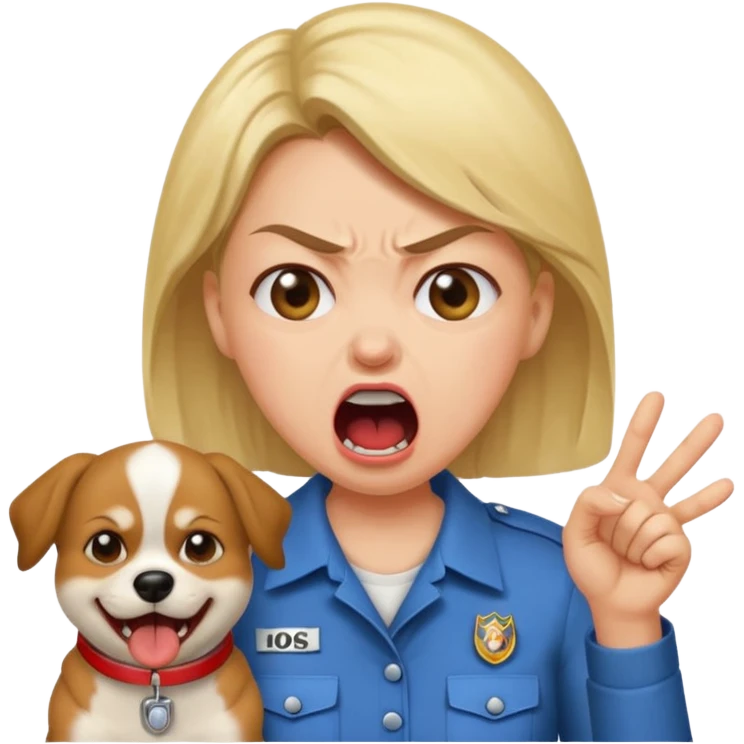 a karen mom yelling at somebody that wont take their dog out and is showing her badge but its fake emoji