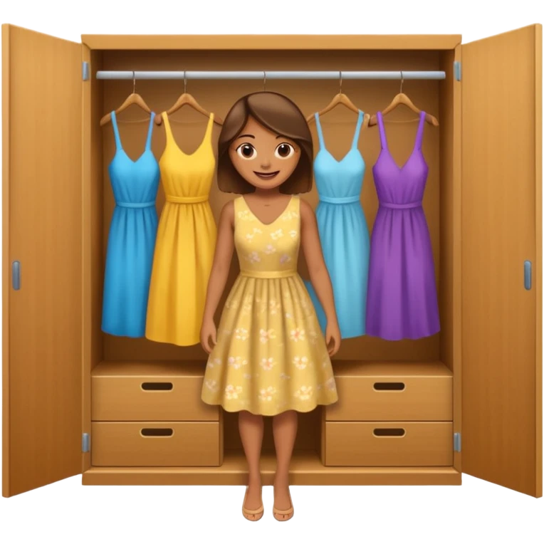 open wardrobe with woman dress hanging inside emoji