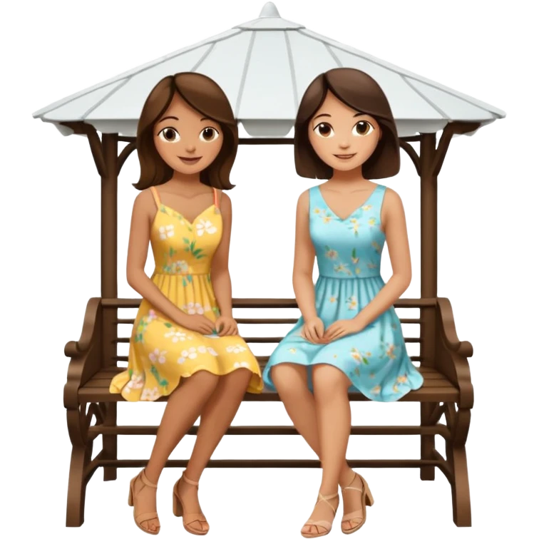 Two brunette women sitting on a white gazebo emoji