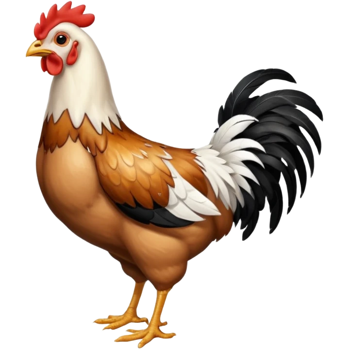 chicken with body covered every feathers is a mix of black and white color, full body   emoji