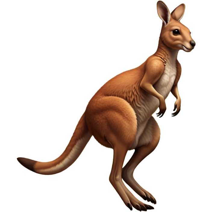 Full-body Australian Kangaroo – Cinematic-realistic Australian kangaroo, jumping with powerful hind legs and a muscular tail for balance. Its reddish-brown fur glows under the golden sunlight, ears perked and eyes alert.  emoji