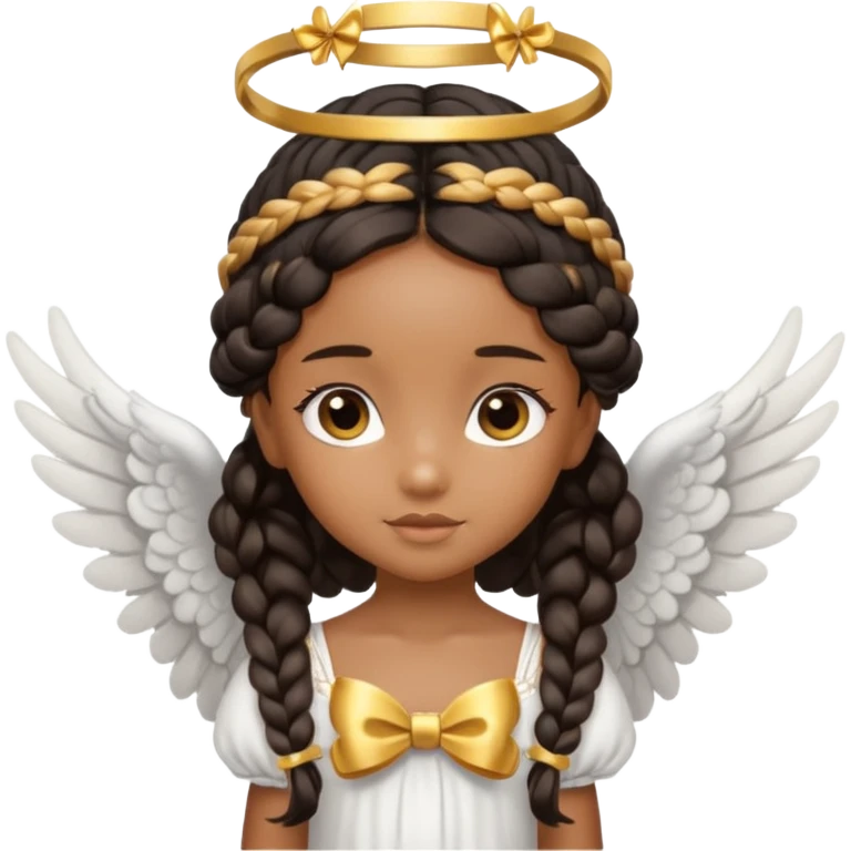 black Cute Girl with Angel Wings and one golden bow in braided hair emoji
