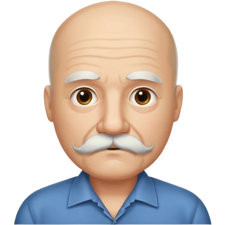 61 years old. Bald with dark hair on the sides. black thick moustache. White beard. saying sorry emoji