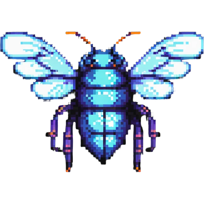 cyber bee with neon accents pixel art emoji