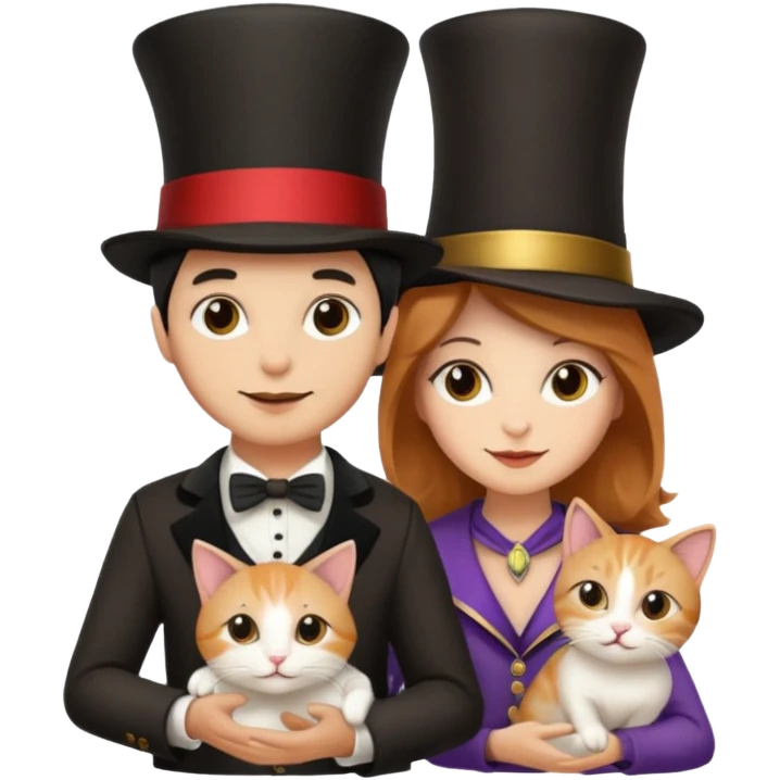 magician couple and their pet cat emoji