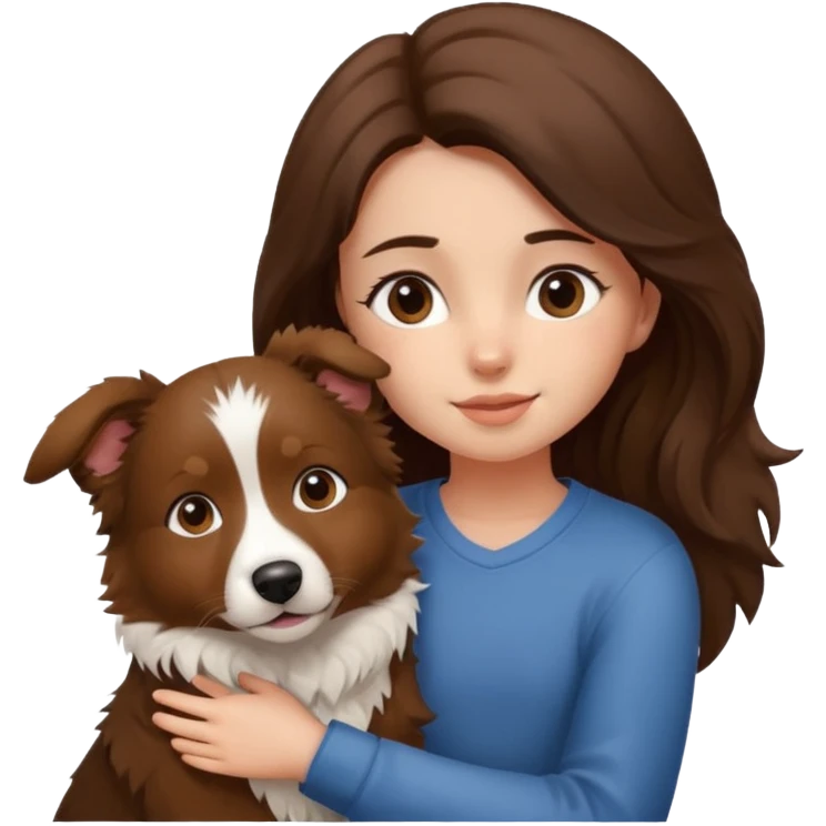 A dog like a border collie but it is a little brown on the face cuddling brown long hair girl emoji