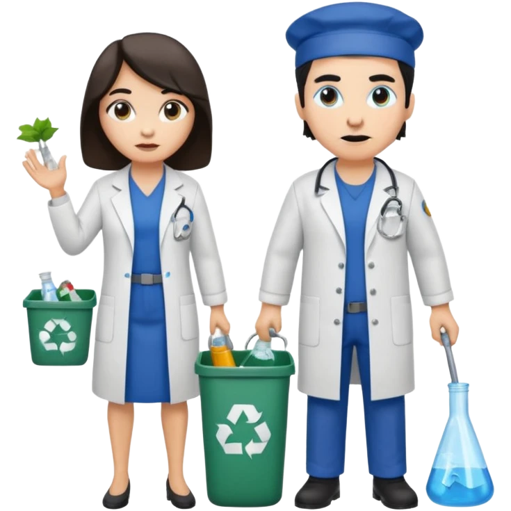 an otter disguised as a woman garbage collector next to a white man mad scientist with dark hair emoji