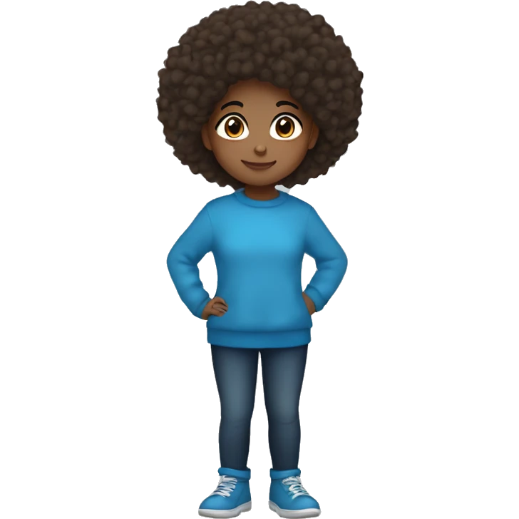 winter, christmas, hispanic, afro hair,  girl, brown eyes, child, full body, blue sweater emoji
