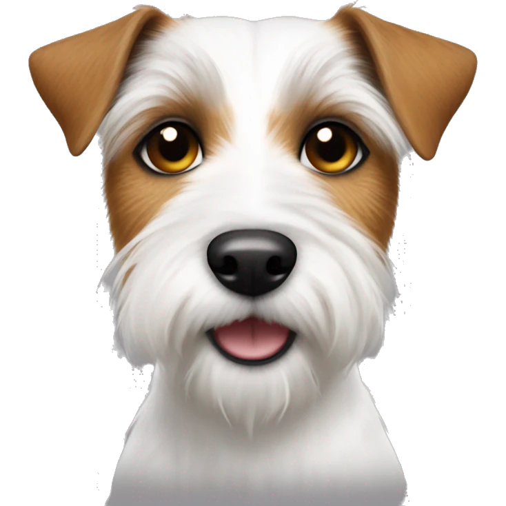 Rough hair parson Russell terrier which fur is white up to its fur around the right eye and ear which is brown emoji