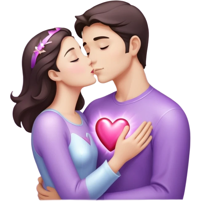 White brunette man human with rays of light Heart kisses a pastel purple angel woman emoji