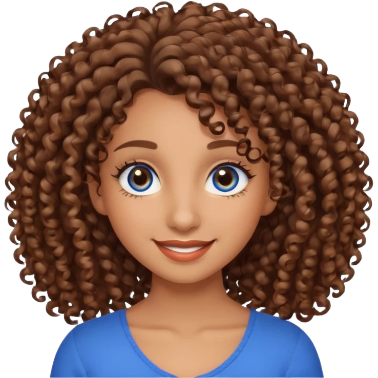 Can you make a pretty girl with long lashes brown eyes curly hair big nose with brown skin and have two different eye color  one blue and the other eye color brown please let me also see the half of her body emoji
