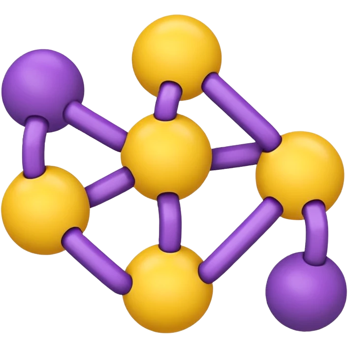 five yellow balls connected by links to a central purple ball, arranged around the purple ball, simple emoji style, white background emoji