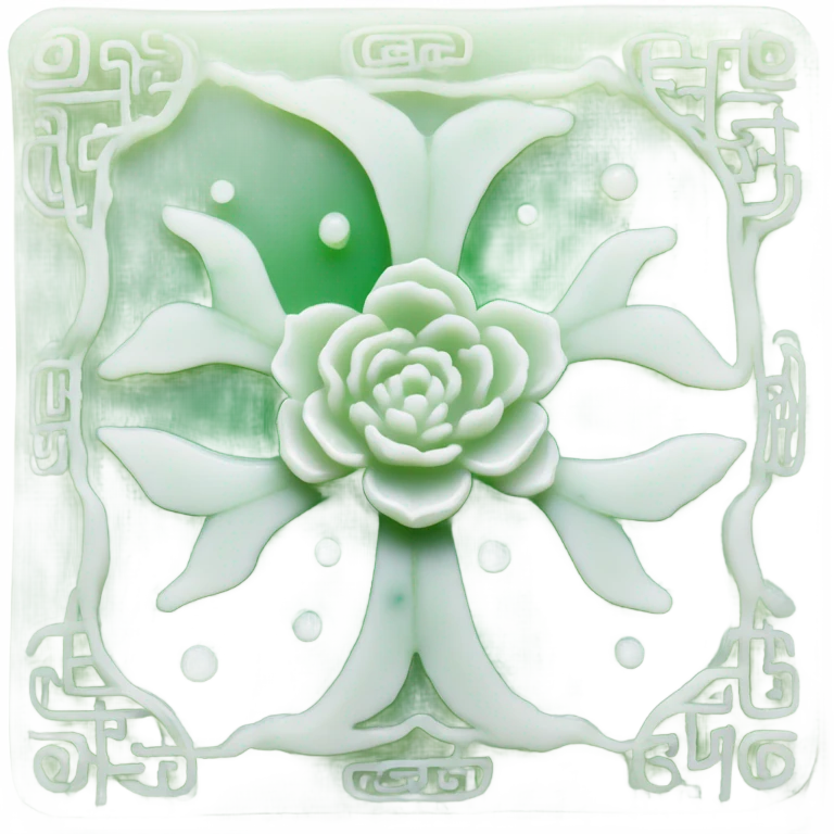 A Rectangle Chinese style white water-lily-patterned jade ornament emoji